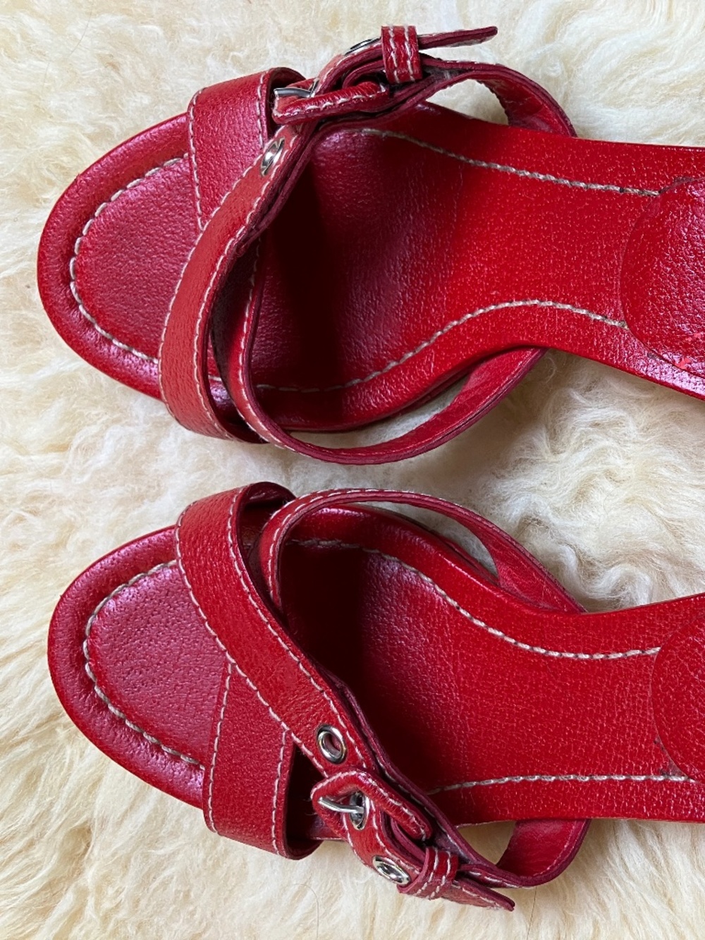 Prada Red Low Wedge Sandals Y2k, 90's, Vintage Womens EU 37.5 - Picture 16 of 16